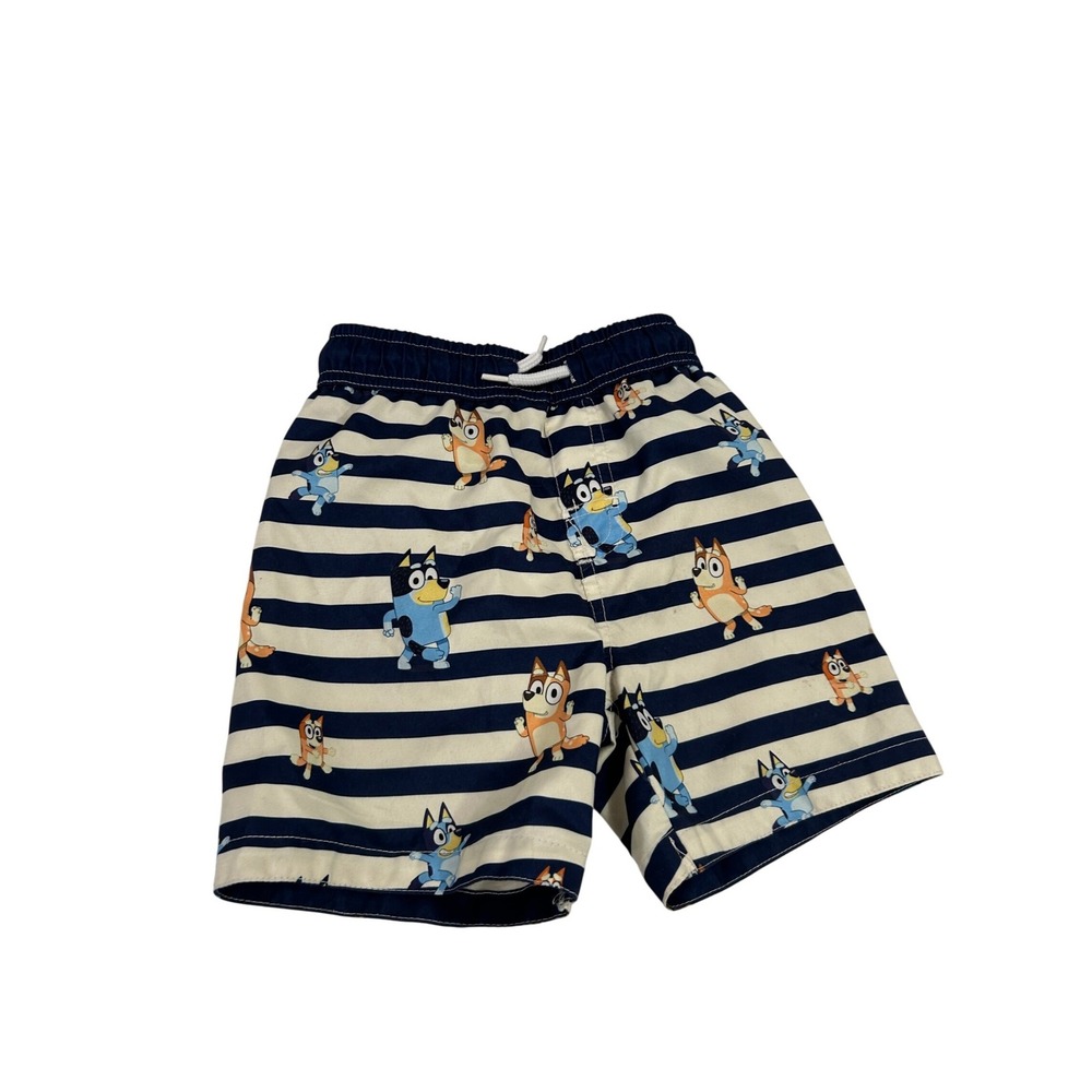 Bluey Swim Trunks 3T Navy Striped Character Print Board Shorts Toddler Boys